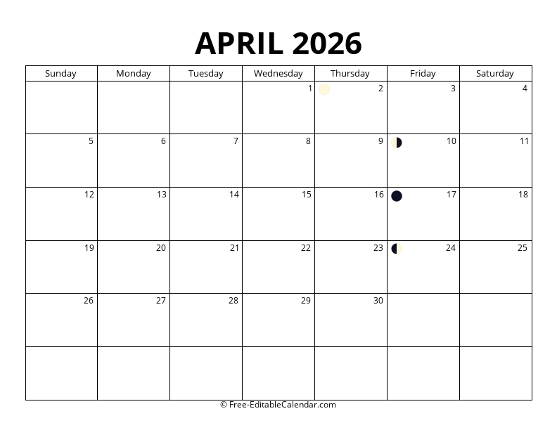April 2026 Moon Phase Calendar