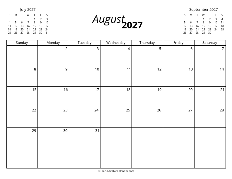 August 2027 with Mini Calendars