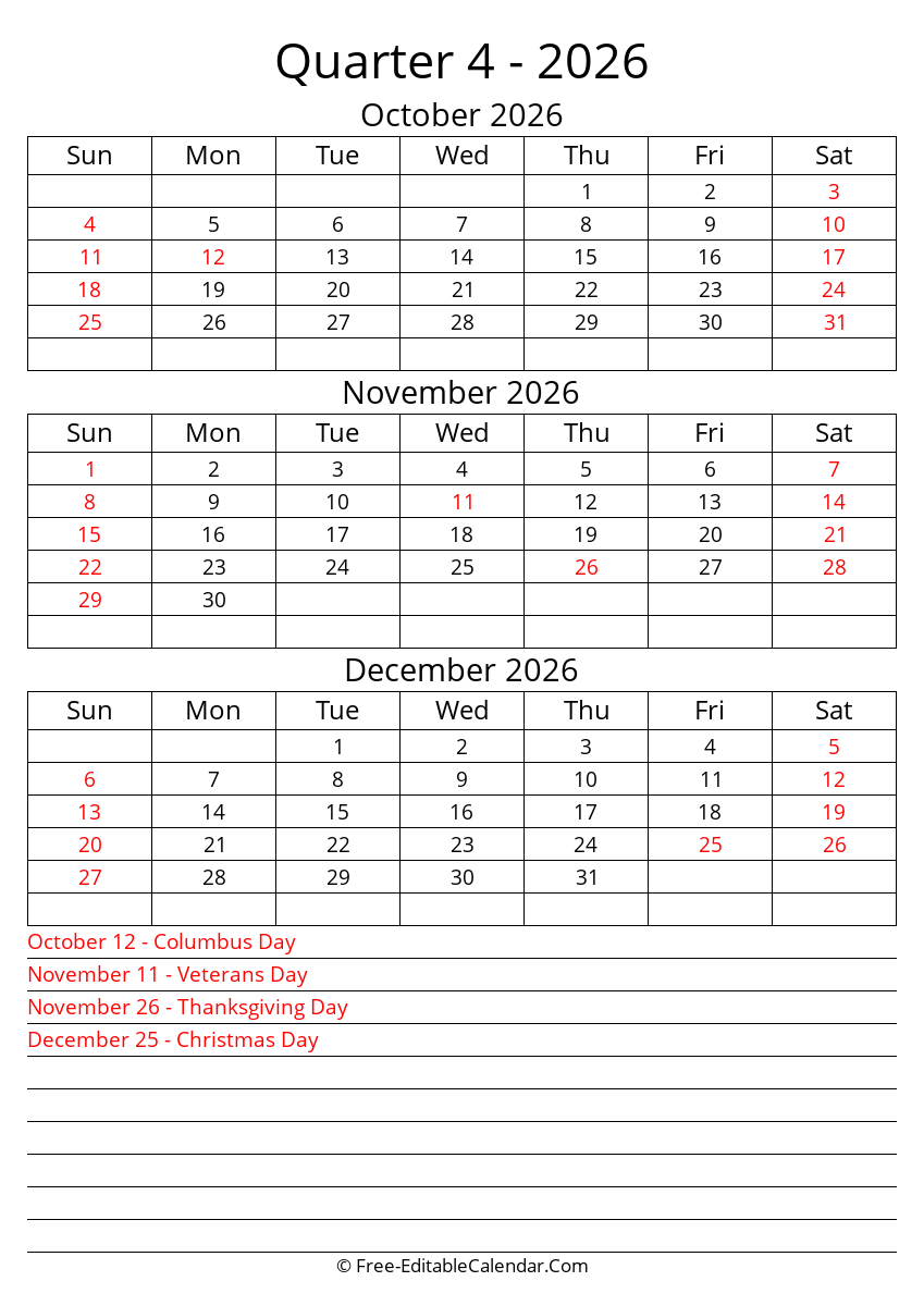 Calendar Q4 2026
