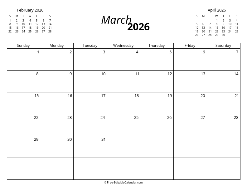March 2026 with Mini Calendars