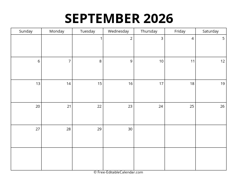 September 2026 Blank Calendar