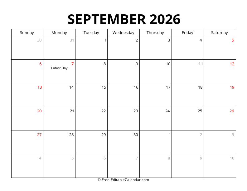 September 2026 Calendar with Holidays
