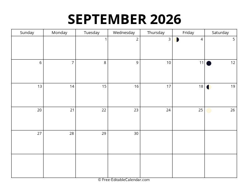 September 2026 Moon Phase Calendar