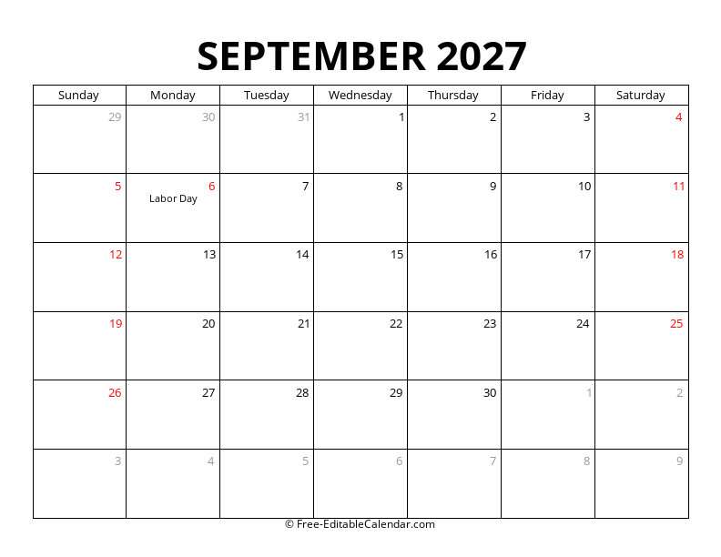 September 2027 Calendar with Holidays