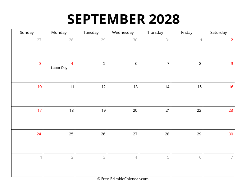 September 2028 Calendar with Holidays