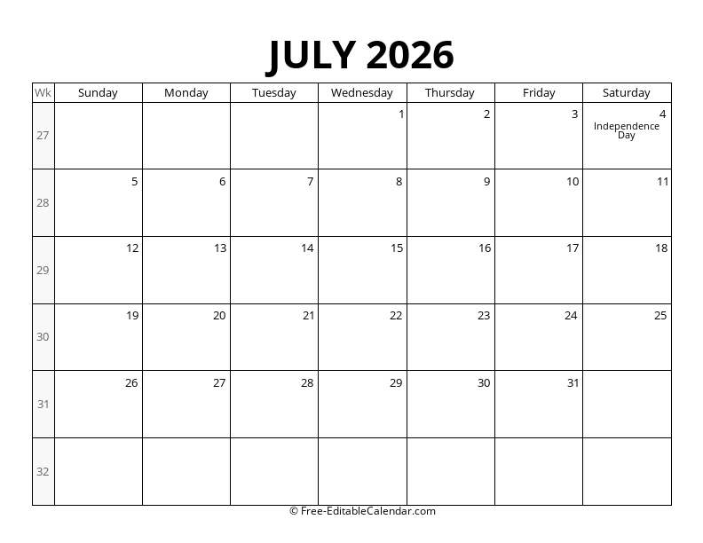 Free Printable Calendars 2026, 2027, 2028 - PDF, Word, Excel Templates