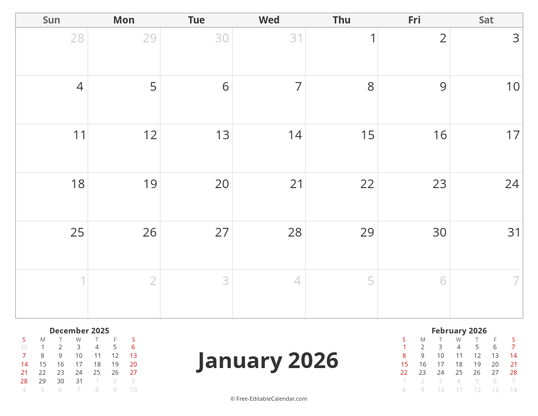 Three Month Calendar