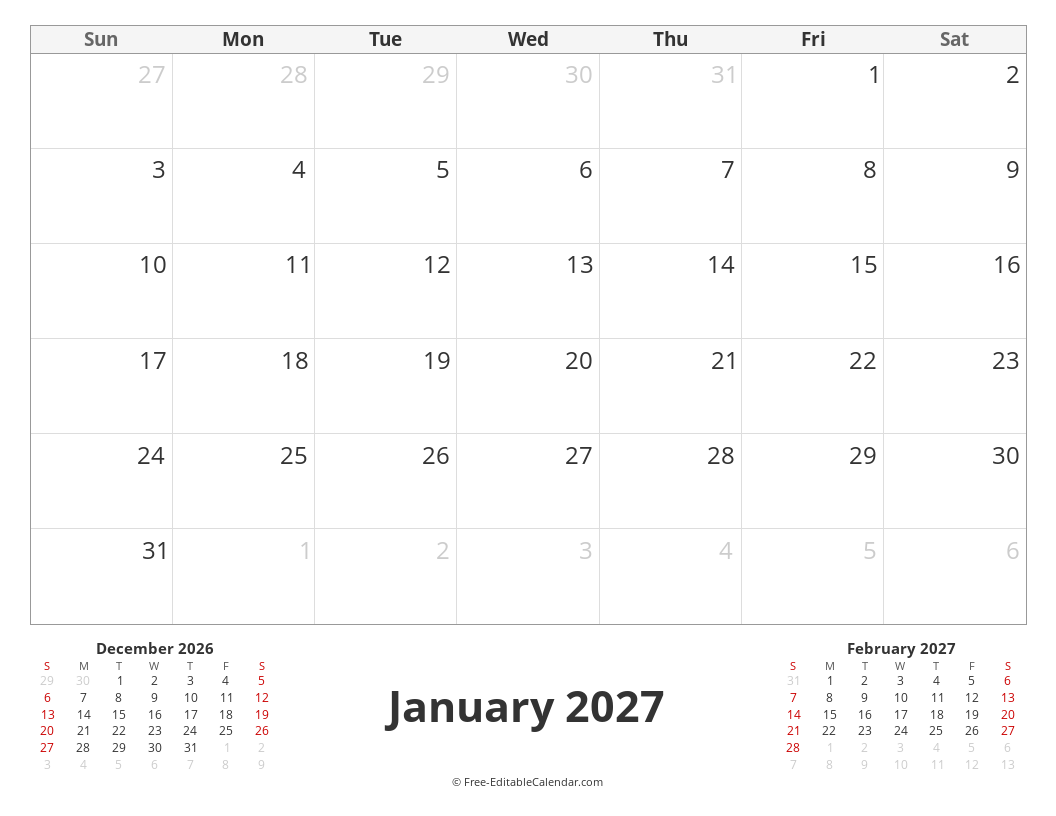 Three Month Calendar