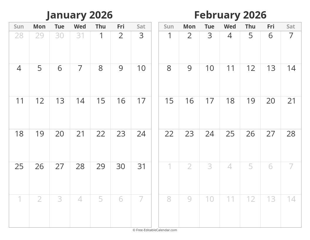 Two months calendar side by side